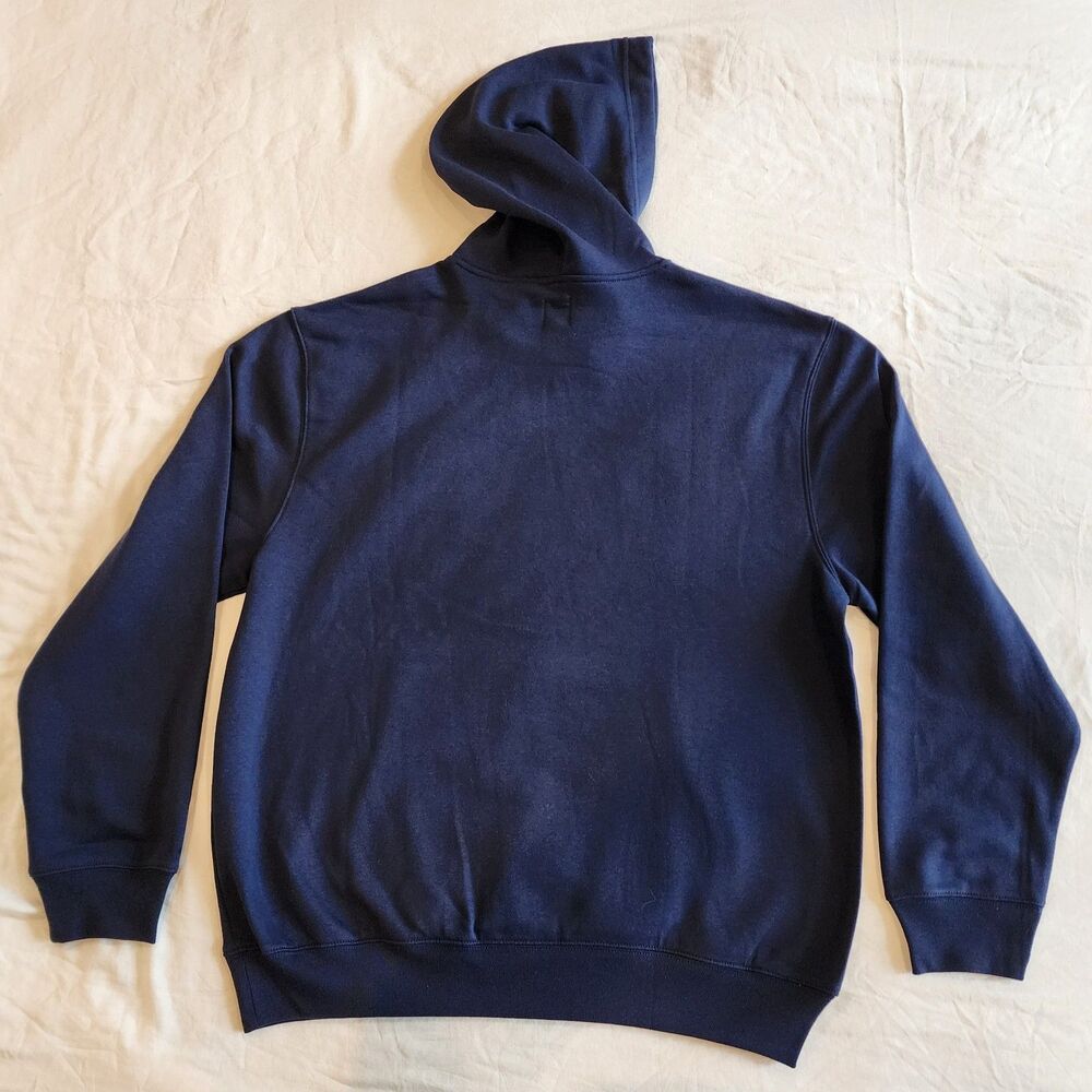 Gap NWT Logo Hoodie Men’s Large Navy Pullover Sweatshirt Fleece Relaxed Fit - Picture 2 of 8